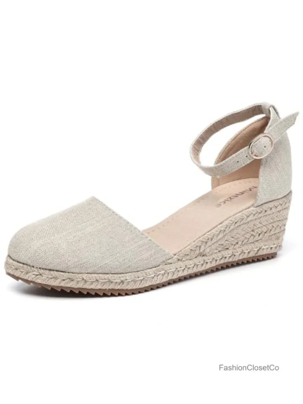 Canvas Espadrille Wedge Sandals with Adjustable Buckle Ankle Strap